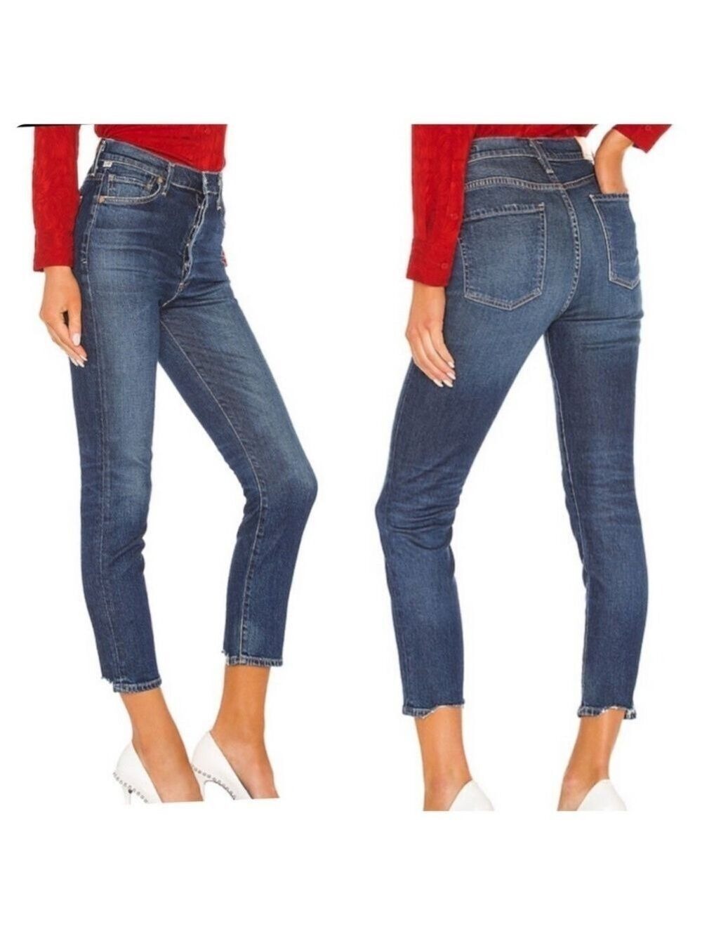 Citizens of Humanity Olivia High Rise Slim Ankle Jeans Frayed Back Hem Size 27